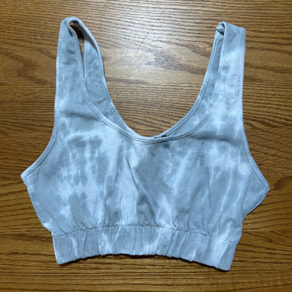 Zara Light Gray Tie-Dye Scoop Neck Crop Tank Size Small